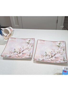 Certified International Square Floral Dinner Plates Set of 2 Microwave Safe